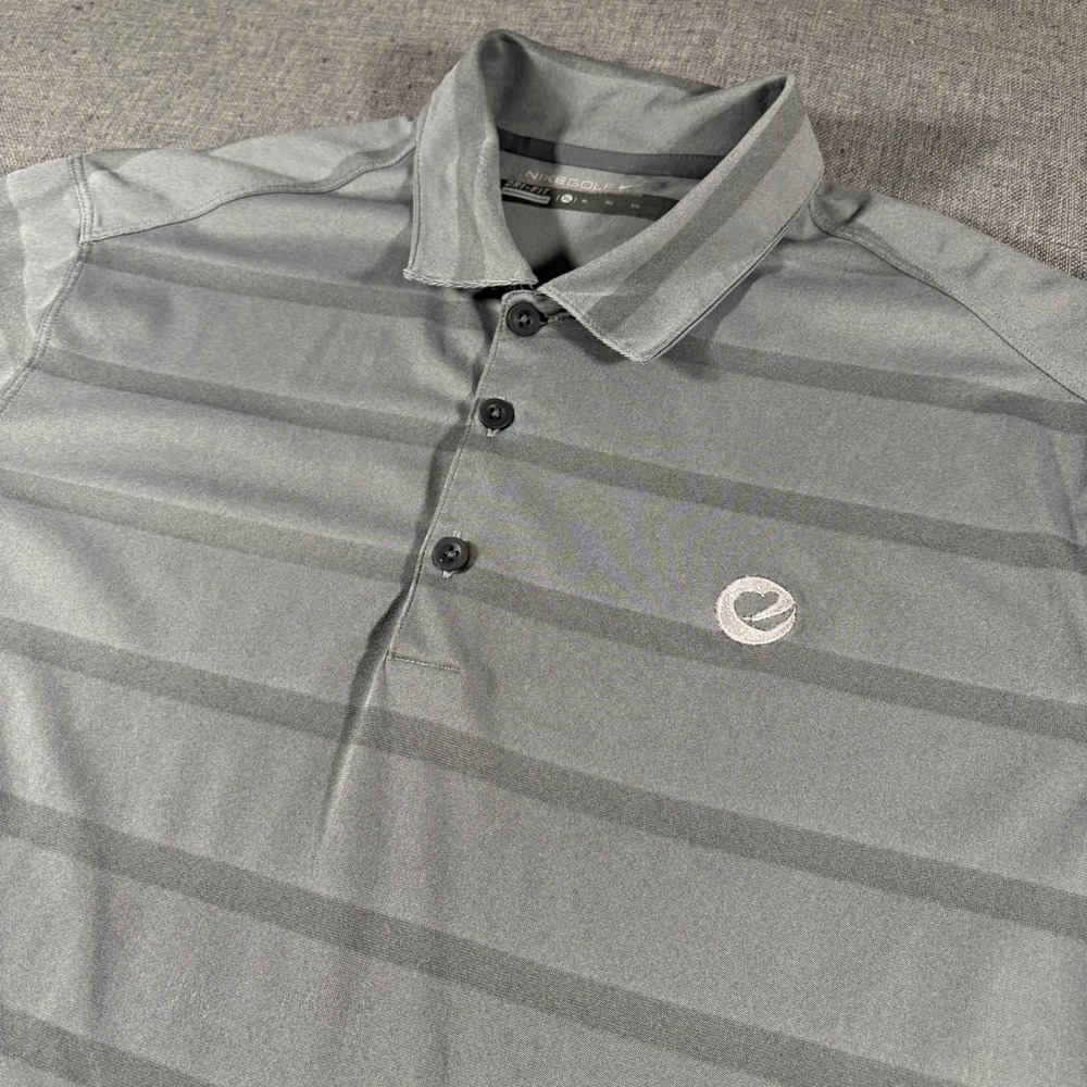 Nike Golf Polo Shirt Mens XL Grey Striped Dri-FIT Short Sleeve Performance